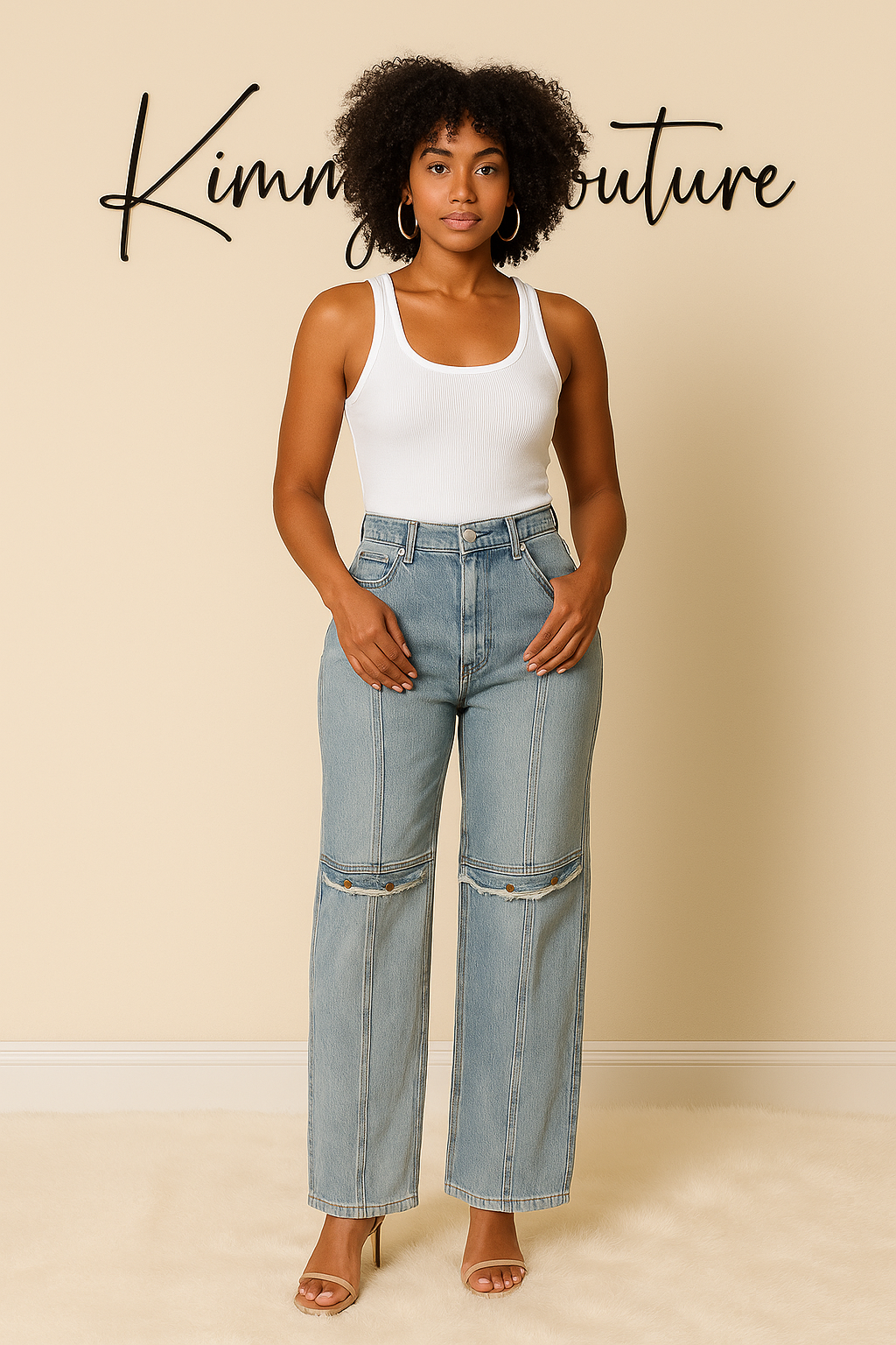 COTTON Raw Edge Solid Micro Elasticity Jeans