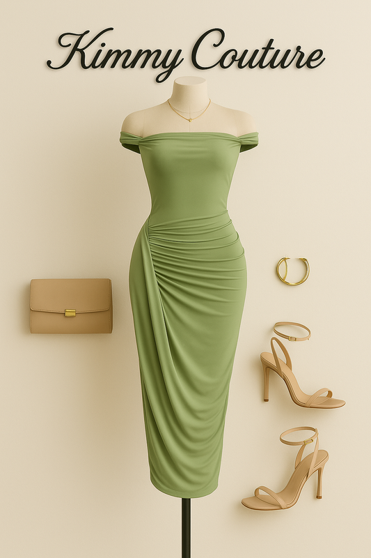 Kimmy Couture Sage Green Asymmetrical Midi Dress