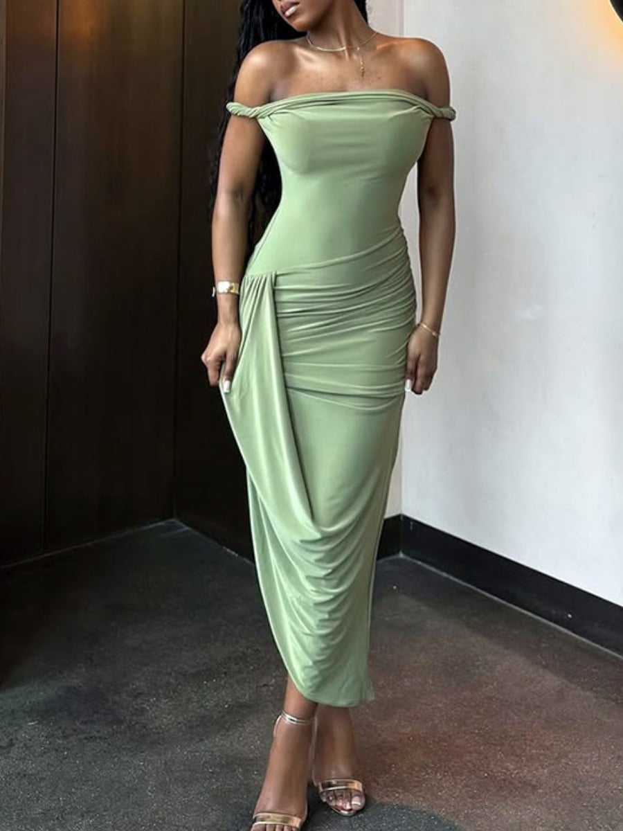 Kimmy Couture Sage Green Asymmetrical Midi Dress