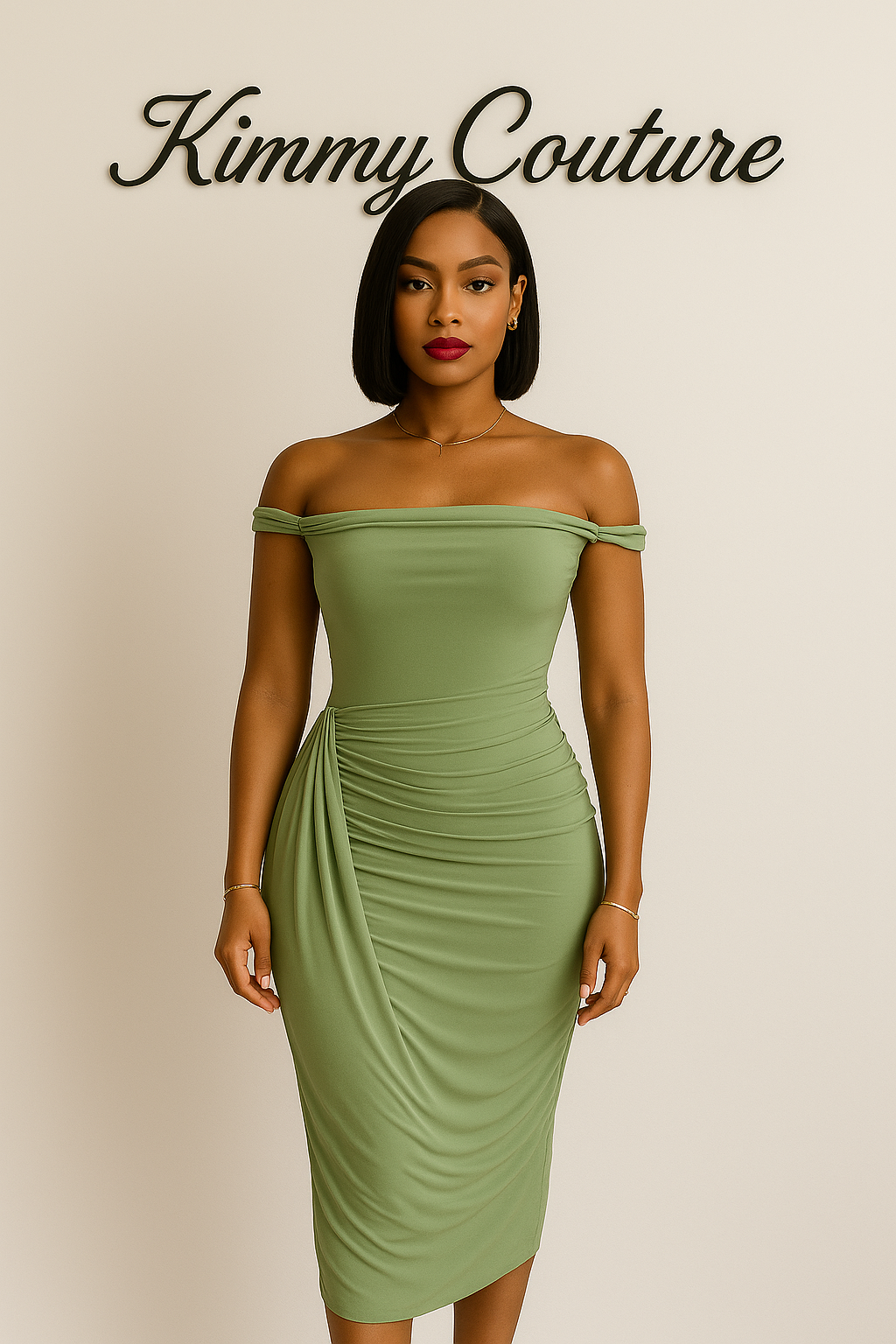 Kimmy Couture Sage Green Asymmetrical Midi Dress