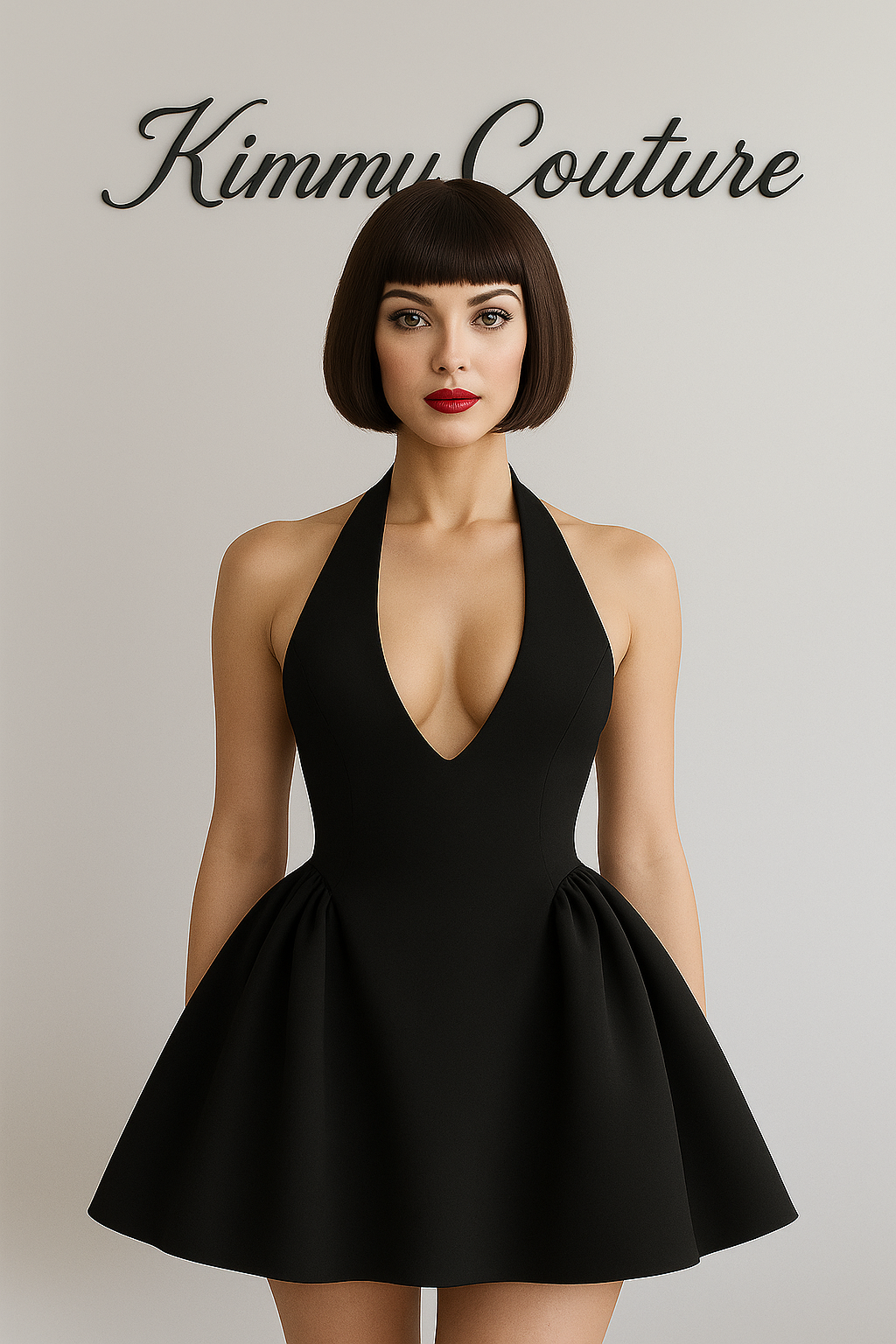 Kimmy Couture Black Halter Mini Dress – Elegant V-Neck Sleeveless Party Outfit for Women