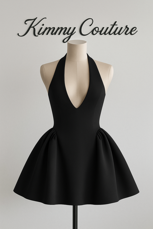 Kimmy Couture Black Halter Mini Dress – Elegant V-Neck Sleeveless Party Outfit for Women