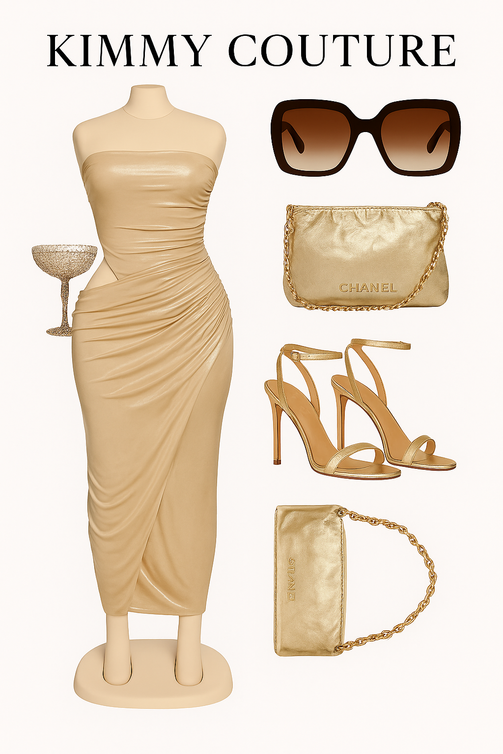 Kimmy Couture Strapless Asymmetrical Dress – Elegant Sleeveless Party Gown
